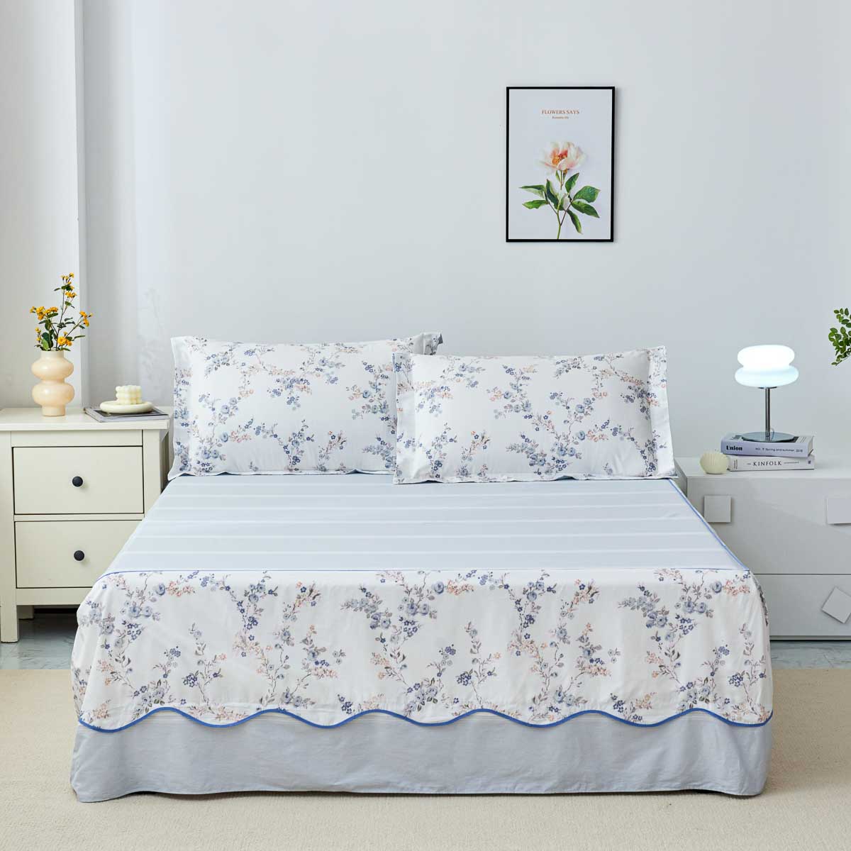 Ophir Floral Cotton Bedskirt Duvet Cover Set
