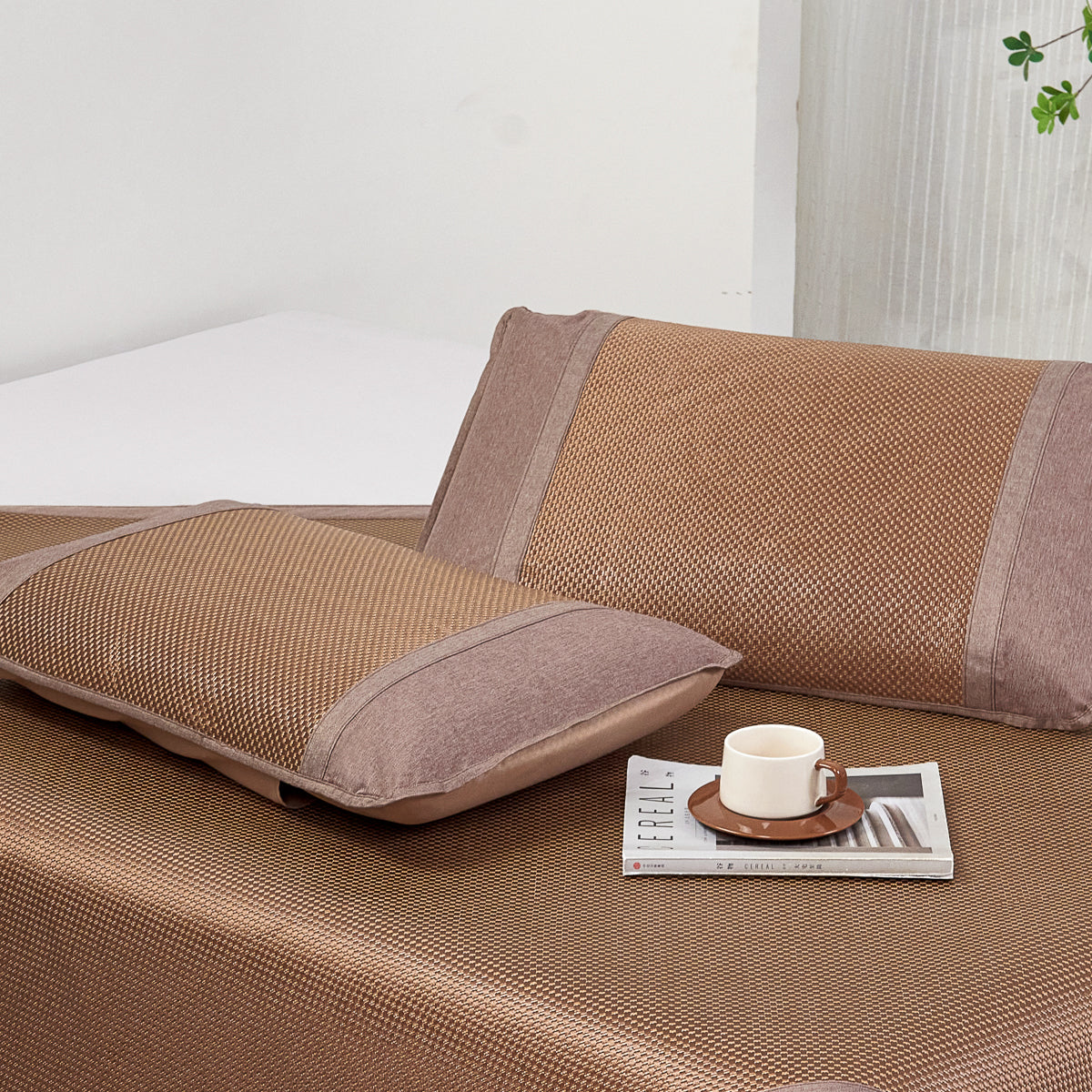 Plaid Bing Si Rattan Pillow Sham (Tan Brown)