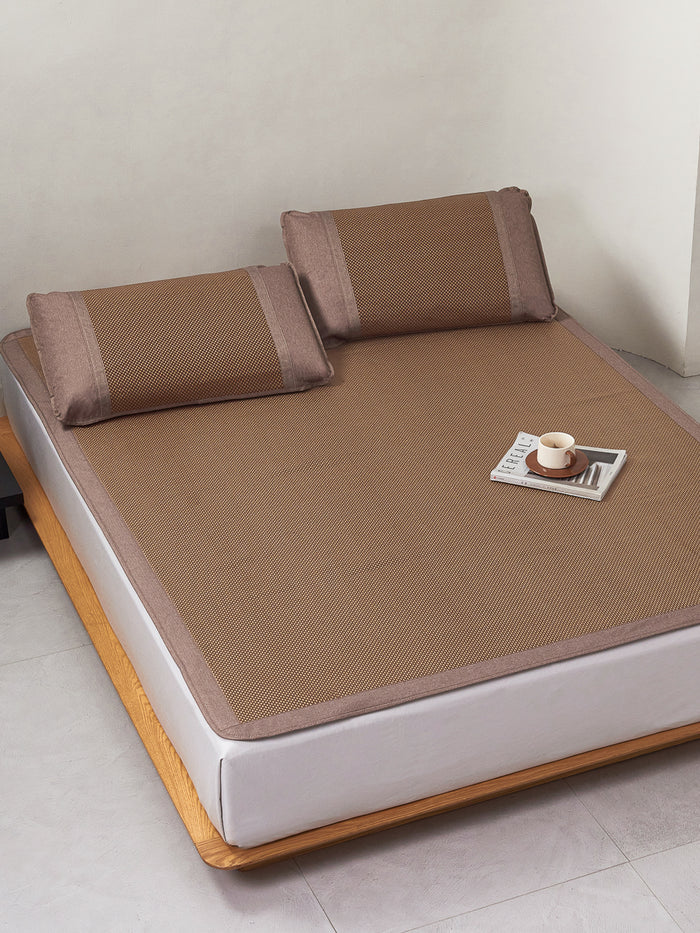 Plaid Bing Si Rattan Summer Mattress Topper Set (Tan Brown)