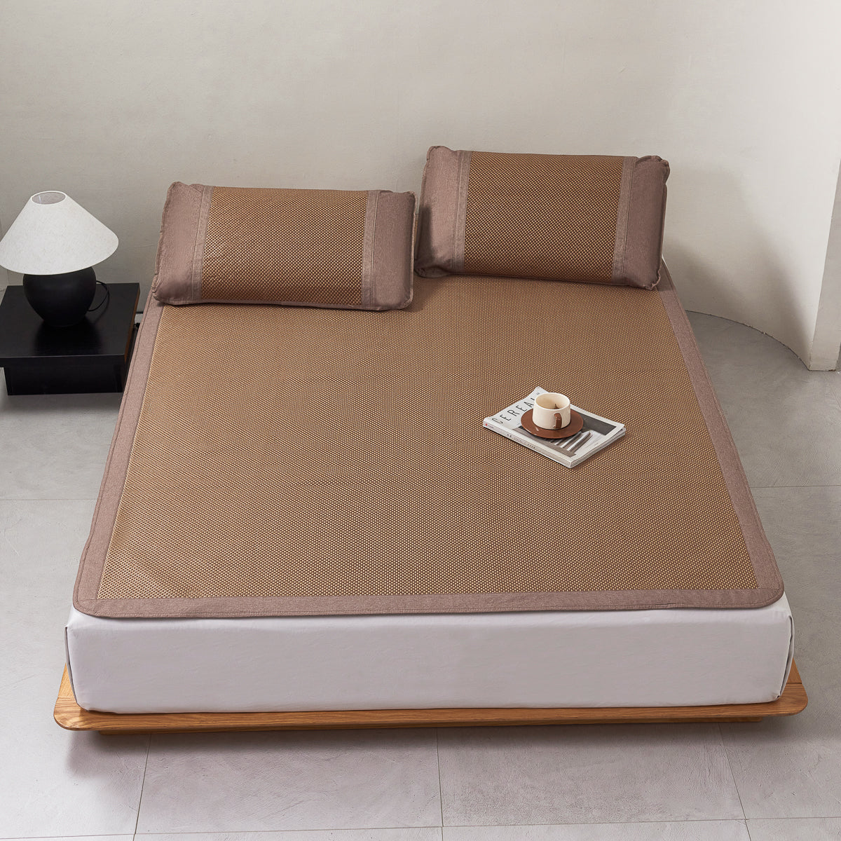 Plaid Bing Si Rattan Summer Mattress Topper Set (Tan Brown)