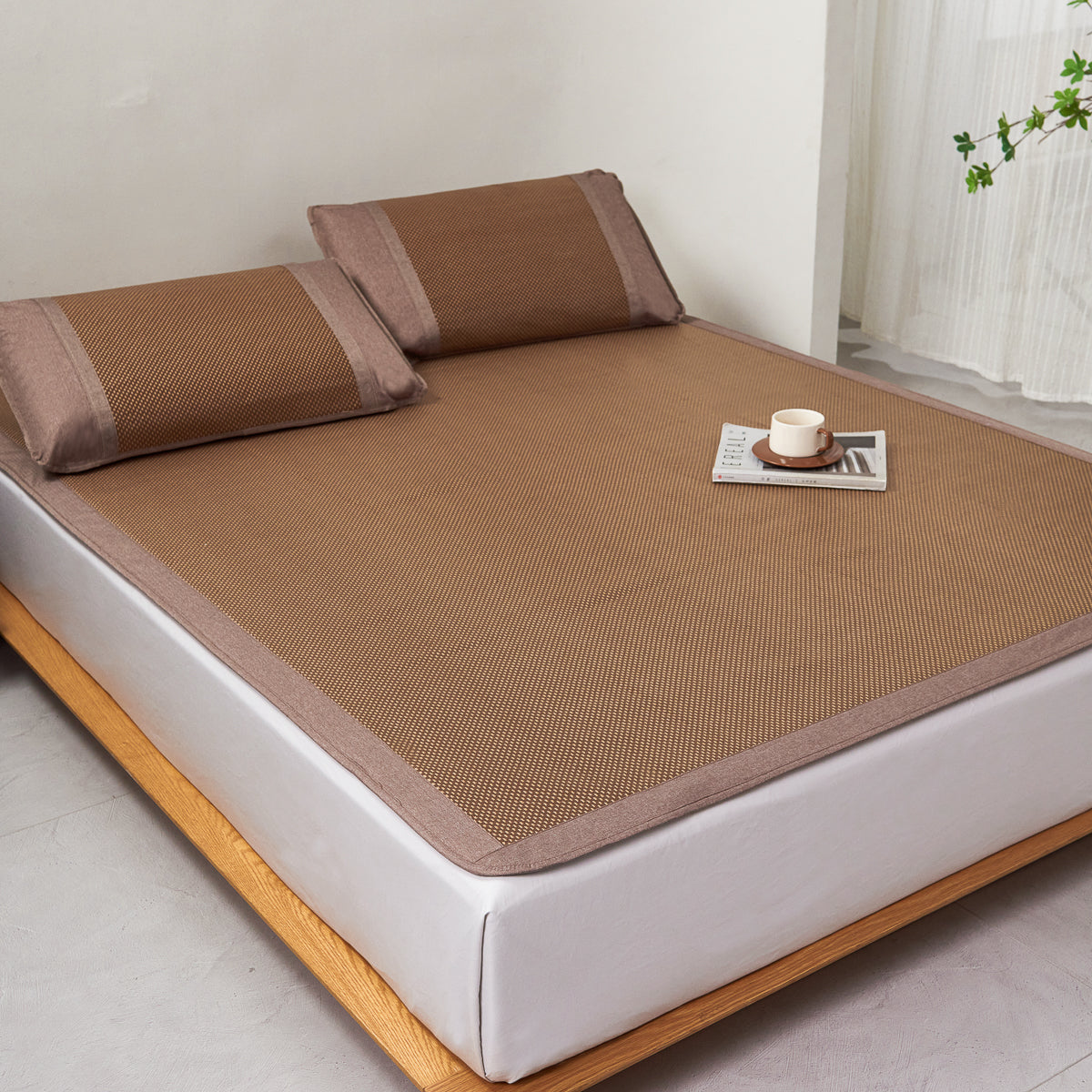 Plaid Bing Si Rattan Summer Mattress Topper Set (Tan Brown)
