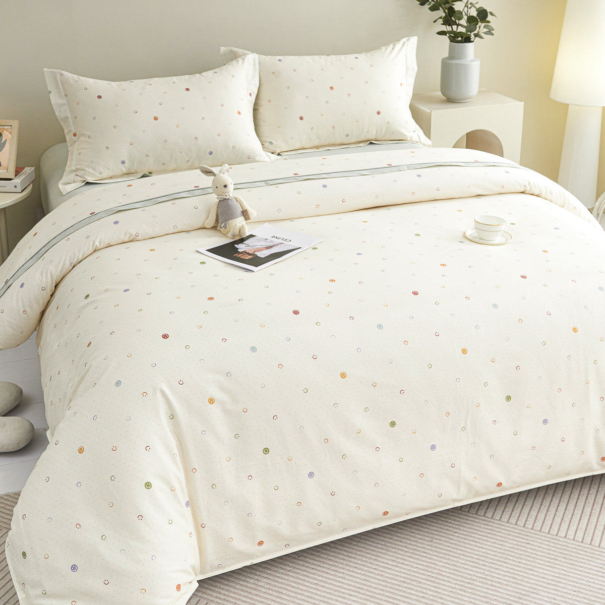 Smizen Cotton Fitted Sheet Duvet Cover Set