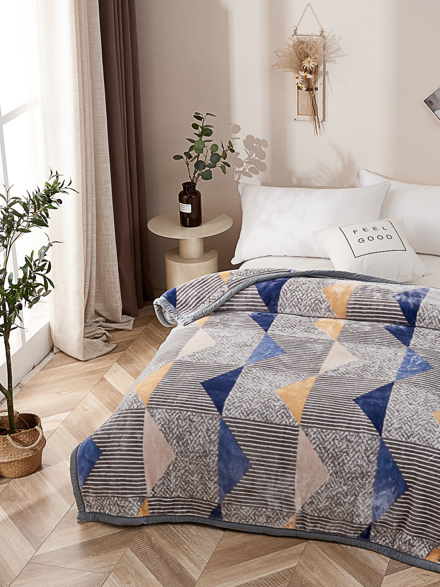 Triangle Blue Geometric Raschel Velvet Winter Blanket