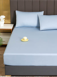 Gentle Blue Solid Color Premium Cotton Fitted Sheet Set