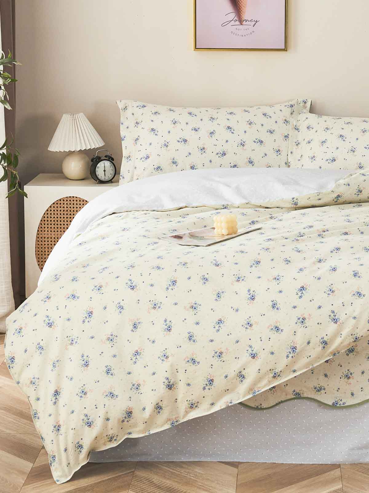 Rue Floral Cotton Bedskirt Duvet Cover Set