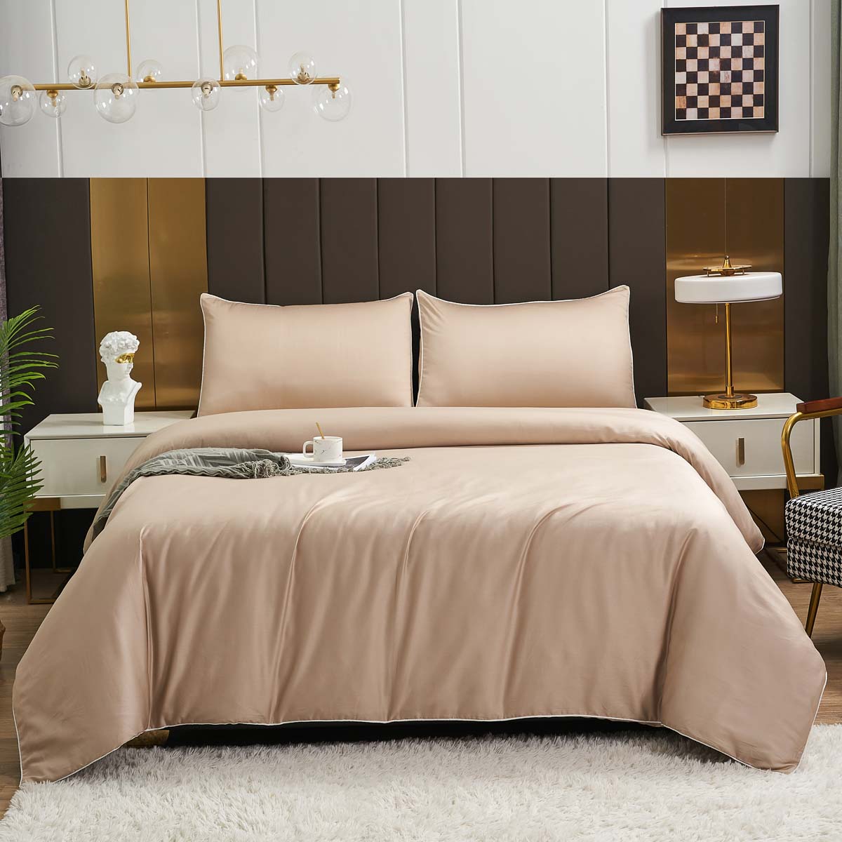 Champagne Gold Solid Color Premium Cotton Fitted Sheet Set