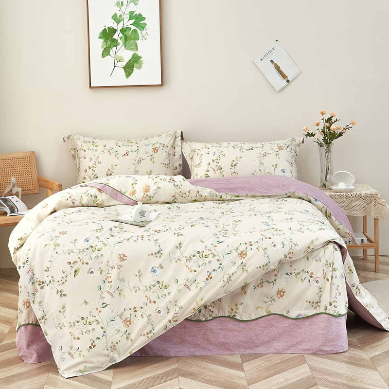Cloris Floral Cotton Bedskirt Duvet Cover Set