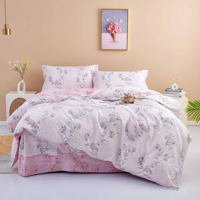Jenna Floral Cotton Bedskirt Duvet Cover Set