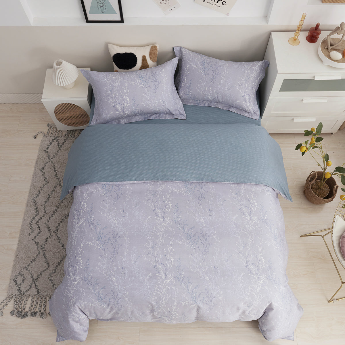 Lumi Floral Cotton Fitted Sheet Duvet Cover Set