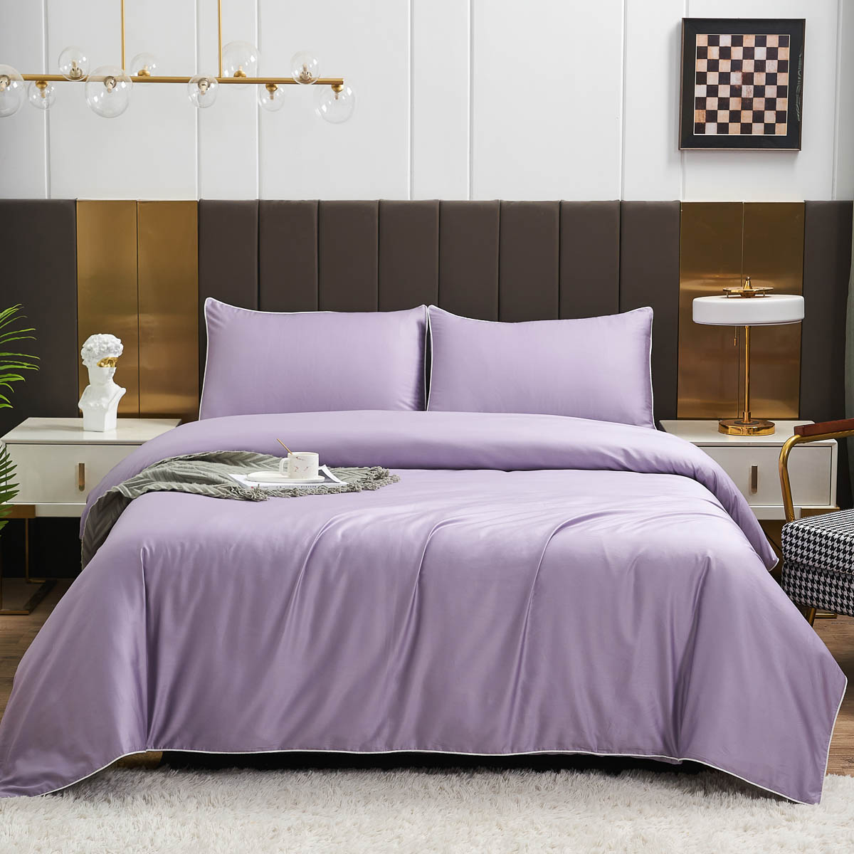 Purple Haze Solid Color Premium Cotton Fitted Sheet Set