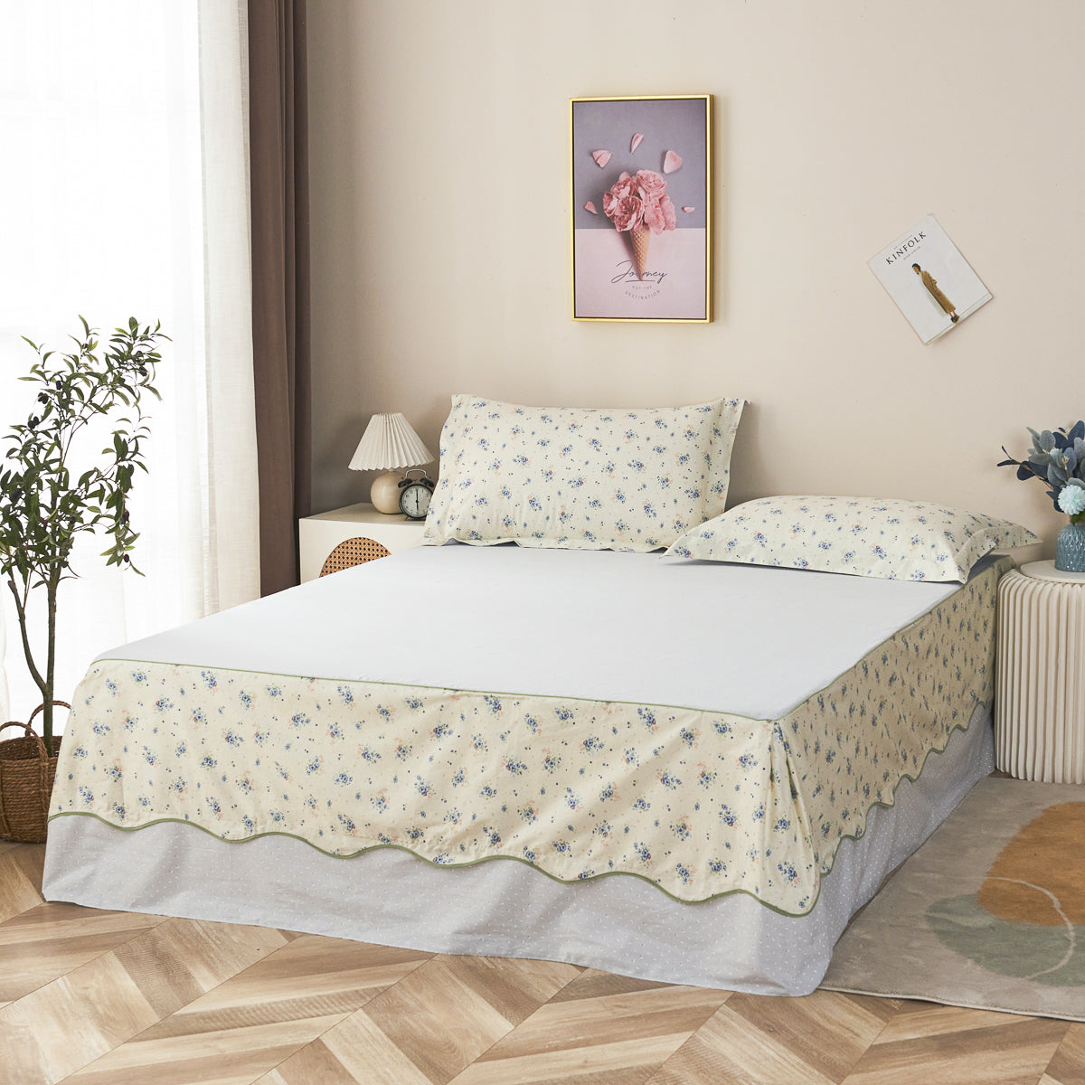 Rue Floral Cotton Bedskirt Duvet Cover Set