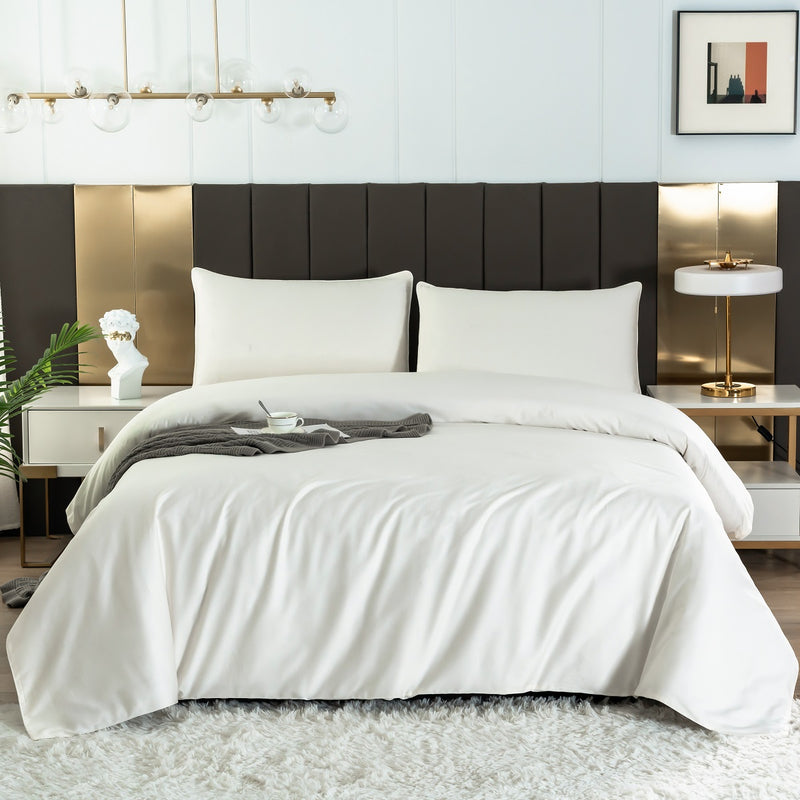 Snow White Solid Color Premium Cotton Fitted Sheet Set