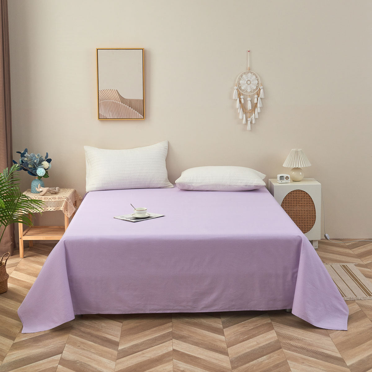 Theta Lilac Purple Pattern Cotton Flat Sheet