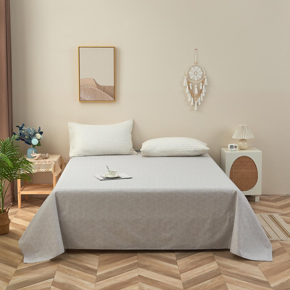 Upsilon Smoky Gray Pattern Cotton Flat Sheet